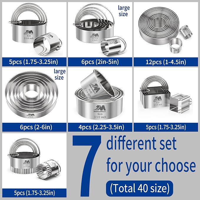 M JNGMEI 4 Pieces Stainless Steel Cookie Cutter Set Biscuit Cutter 2.25inch, 2.75inch, 3.25inch,3.5inch Biscuit Plain Edge Round Cutters Sizes Shape Molds Multiple Sizes