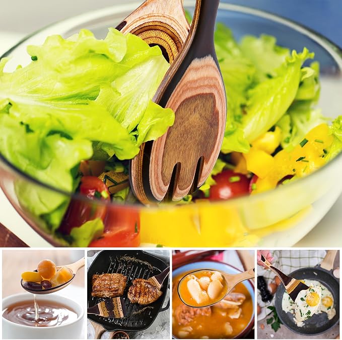 Kitchen 7Pcs Pakkawood Utensils Set, Wooden Cookware Sets | Wooden Spoons for Cooking, Easy to Clean, Eco-Friendly, Non-Stick, Non Toxic, Comfort Grip, Housewarming Kitchen Gifts