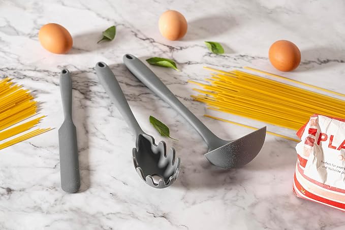 Tala Silicone serving spoon in grey, temperature resistant up to 240 degrees, ideal for serving all sauce and soup tasks, ideal for use with