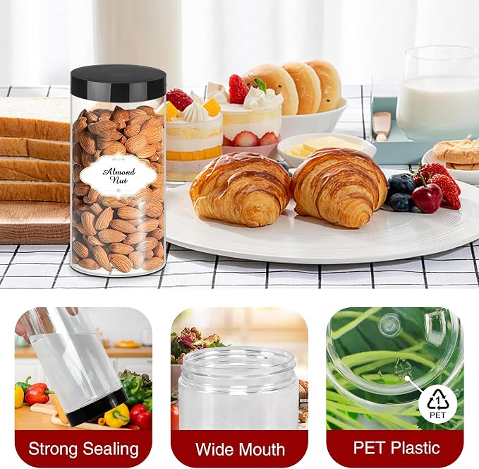 PeacePeo 16 OZ Plastic Jars with Lids, 24 Pack Clear Storage Containers | Large Capacity Clear Storage Jars, Straight Cylinders, Refillable, Airtight and Wide-Mouth for Household Storage