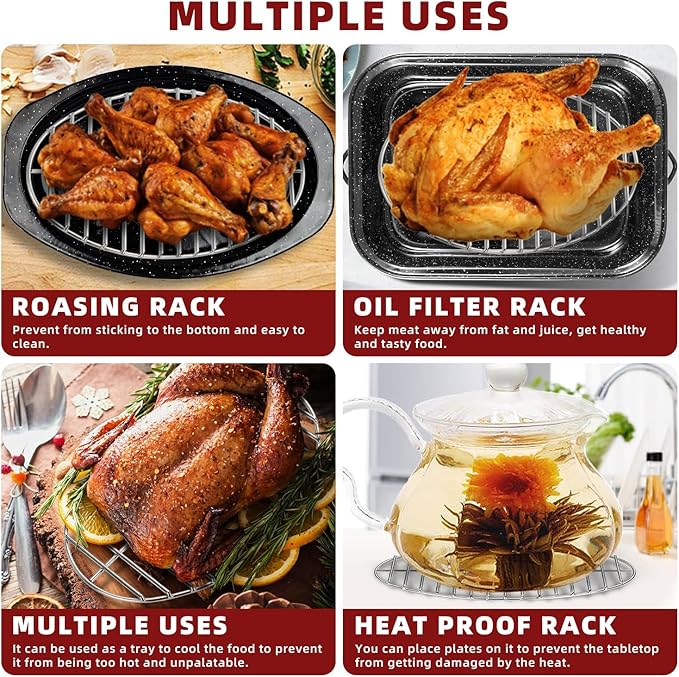 12.4" Roasting Rack,Stainless Steel Cooling Rack, Oven & Dishwasher Safe | Baking Rack for Turkey Chicken Roasting, Perfect for Thanksgiving Christmas Gift for Dad Mom Wife