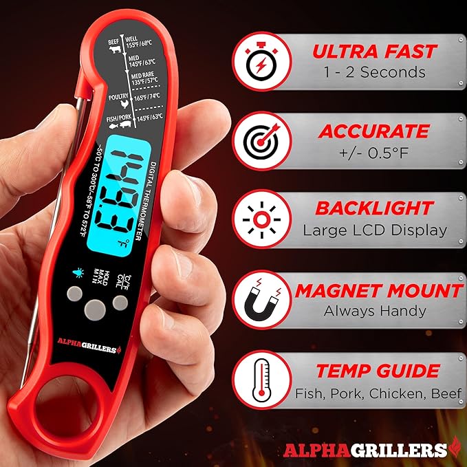 Alpha Grillers Meat Thermometer Digital – Instant Read Food Thermometer for Cooking & Grilling – Professional Kitchen Birthday Gifts for Men, Him, Dad, Husband, Boyfriend