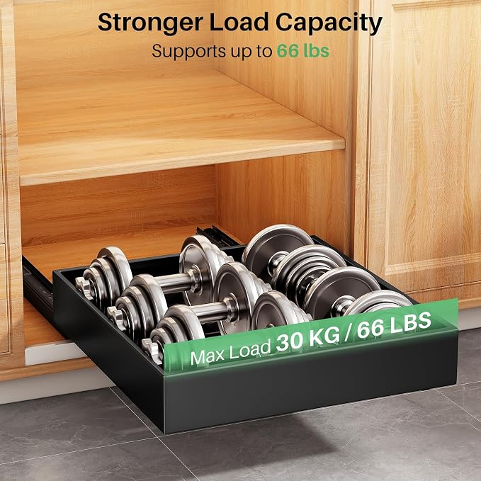 2Pack Pull out Cabinet Organizer, 21"Deep, 20"Wide Full-extension Heavy Duty Slide out Drawers Fixed with Adhesive Nano, Roll Out Shelves Sliding Cabinet for Kitchen,Bathroom,Pantry,Under Sink(Black)