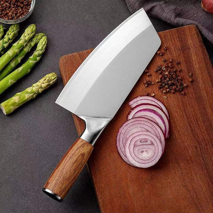 8 inch Chinese Cleaver Knife - High Carbon Stainless Steel with Comfortable Pakkawood Handle - Gift Box Included