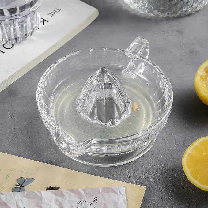 YGHQAP Glass Lemon Squeezer Manual Citrus Juicer with Handle and Pour Spout Clear Hand Press Juicer Manual Hand Squeezer for Fresh Fruit Juice Orange