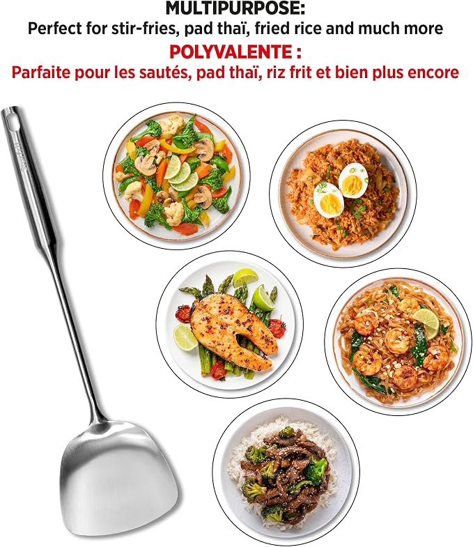 Starfrit Stainless Steel 14.8'' Asian Style Turner - Perfect for Wok Cooking, Stir Fries and Fried Rice