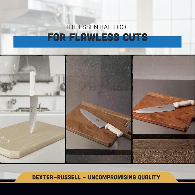 Dexter-Russell 10” Cook’s Knife – P94802, High-Carbon Stainless Steel Blade, Ergonomic White Handle, Hand-Honed Edge for Precision Slicing – Basics Series, Made in USA