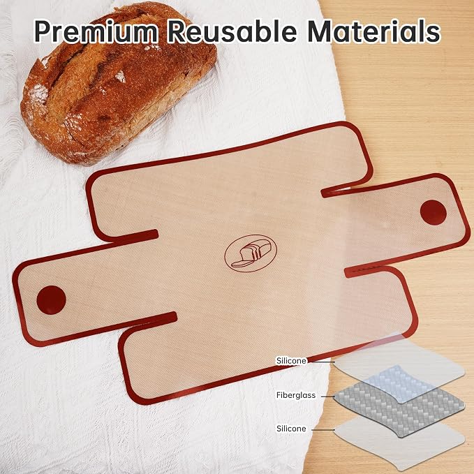 NiHome 4-Pack Silicone Bread Loaf Pan Liners, Reusable and Nonstick Silicone Bread Sling, Fit for 9x5, 9.5x5, and 10x5 Inch Loaf Pans, Dishwasher Safe, Easy to Clean - Brown base, red edges