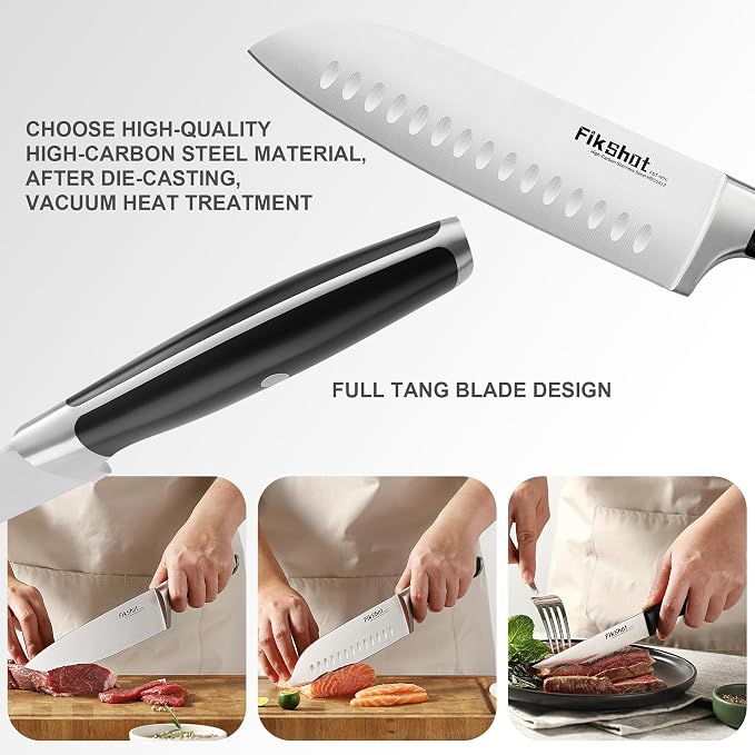 Fikshot Knife Set, German Stainless Steel, Black, 14-Piece kitchen knives | Full Tang Handle, Ultra-Sharp, Knife Block & Sharpener Included, Rust-Resistant, Dishwasher-Safe, , Gift for Chefs