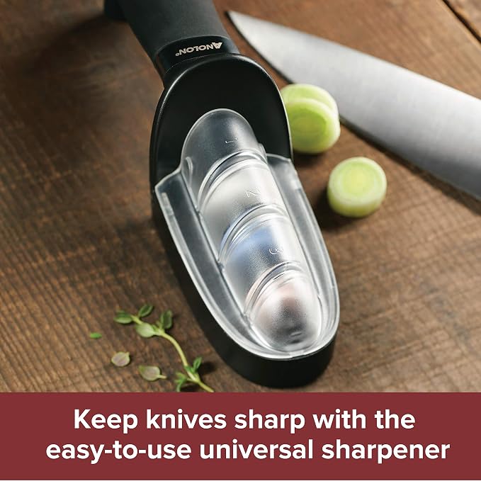 Anolon 47998 AlwaysSharp Kitchen Universal Knife Sharpening for Straight Blade Knives, 9 Inch, Black