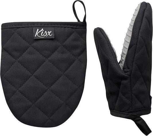Oven Mitts Heat Resistant – (Black Color) Mini Oven Mitts, Silicone Gloves Heat Resistant, Kitchen Gloves for Cooking, Silicone Oven Mitts & Pot Holders Sets, Kitchen Pot Holders & Oven Mitts Sets