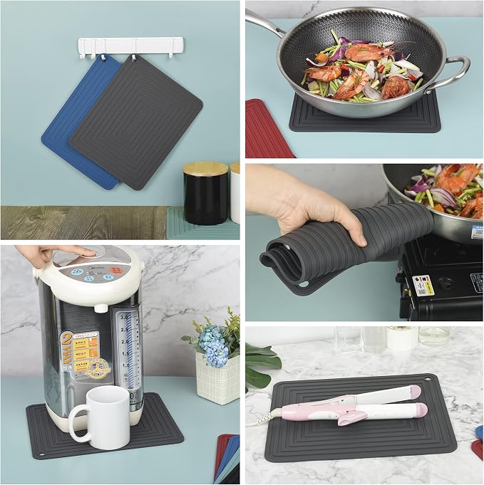 Silicone Trivets for Hot Dishes Pots and Pans, Multi Use Hot Pads for Kitchen Counter Mat, Versatile Heat Resistant Mat, Durable Table Trivet Mat, Flexible Silicone Pot Holders Teal Set 2