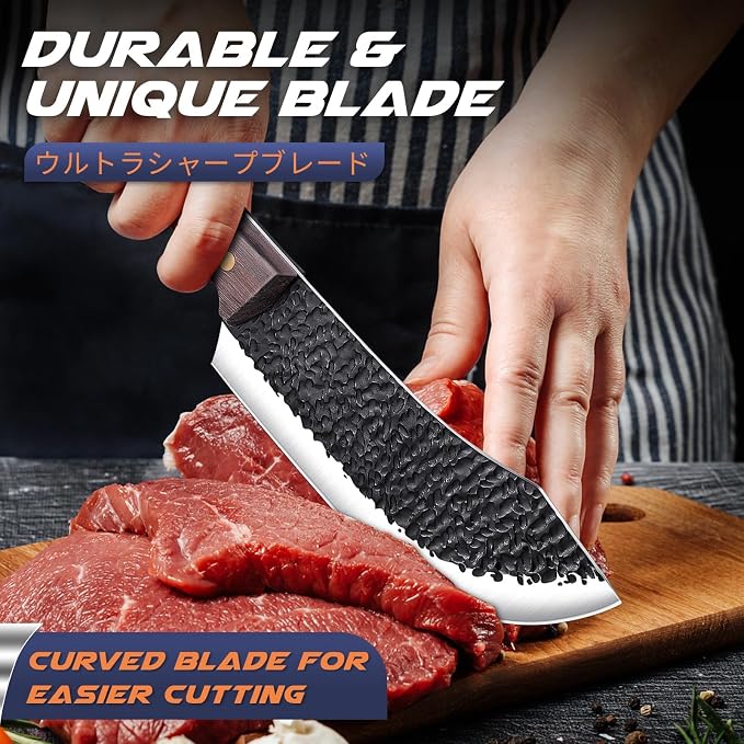 Huusk Meat Cleaver Knife - 7" Butcher Knife for Meat Cutting - Hand Forged Chopping Knives with Ergonomic Handle - Ultra Sharp Kitchen Chef Knives for Home Outdoor BBQ, Gifts for Men and Women