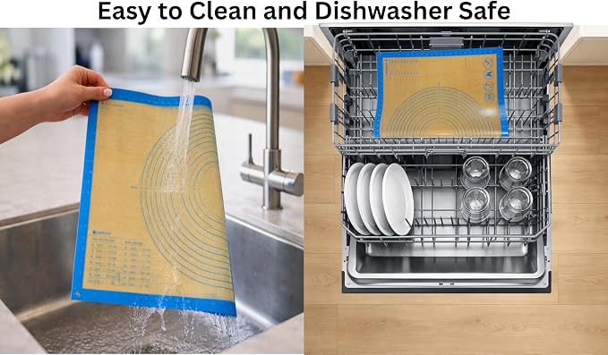 Silicone Pastry Mat with Measurements, 28 x 20 Inch Extra Thick Non-Slip Nonstick XL Baking Mat for Dough Rolling, Kneading, Fondant and Pie, Blue