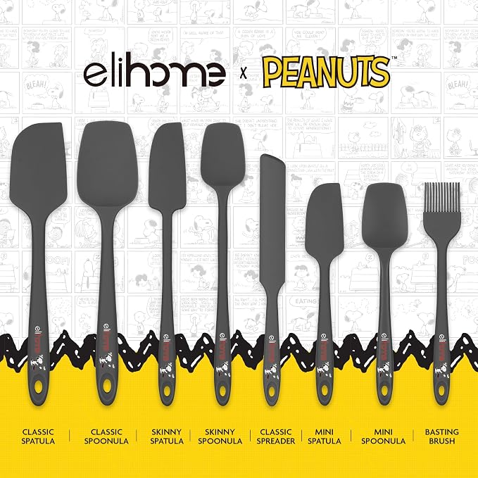 Elihome × Peanuts Silicone Basting Brush (8.75”) – Heat Resistant to 600°F, Food-Grade Platinum Silicone, Seamless 1-Piece Design, Non-Stick Safe, Dishwasher Safe, Dark Grey