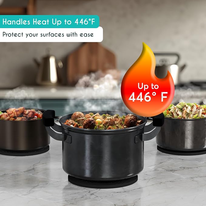 4 Pcs Thick Trivets for Hot Dishes, Non Slip Hot Pot Holders, Kitchen Heat Resistant Silicone Pad, Extra Thick, Large. (Black)
