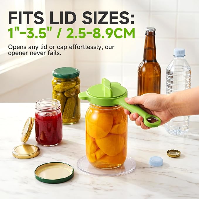 2026 Upgraded 4-in-1 Jar Opener - Adjustable Stainless Steel Lid Remover for Seniors & Arthritis Sufferers, Fits Kitchen Jars, Bottles & Cans Green(2Pcs)