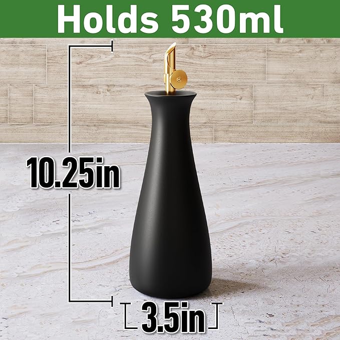 Ceramic Olive Oil Dispenser with Self-Closing Gold Spout, 530mL, Leakproof | Leak Proof EVOO Dispensing Bottle, Stainless Steel Self-Closing Spout, Ergonomic, Durable, Easy Pour, Stylish, 530mL Capacity