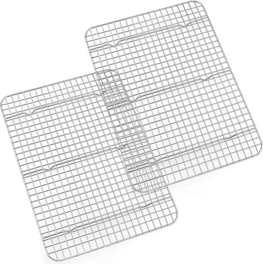 Cooling Rack Set of 2, E-far 1/2 Sheet Baking Racks for Oven Cooking Roasting Grilling, Stainless Steel 16.6” x 11.6” Wire Rack for Cookie Cake Bacon Meat Resting, Non-toxic Metal & Dishwasher Safe