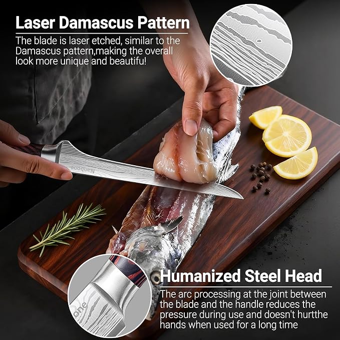 Boning Knife 8 Inch Super Sharp Fillet Knife High Carbon Stainless Steel Kitchen Knife with Wooden Handle, Chinese Boning Knives for Meat Poultry Chicken Deboning Knifes