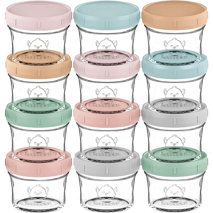 12pk 4oz Glass Baby Food Containers with Lids, Leak-Proof (Musk Dusk) | Microwavable Small Glass Jars, Baby Purees, Toddler Snack Storage Containers, BPA-Free, Dishwasher-safe, Freezer Safe