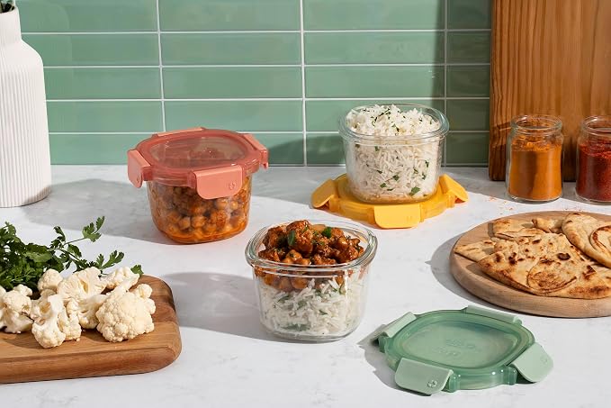 Ello Color Lock 2 Cup Glass Meal Prep Set with Lids, 3 Pack, Desert Festival
