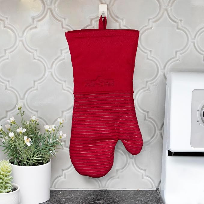 All-Clad Silicone Oven Mitts: Heat Resistant up to 500 Degrees - 100% Cotton & Silicone, 14"x7" Oven Mitt for Kitchen and Barbeque, 2-Pack, Chili