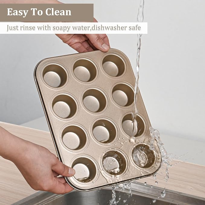 Mini Muffin Pan 2-Pack, Premium Small Cupcake Pans, Carbon Steel 12-Cup Muffin Tin, Versatile Non-Stick Bakeware