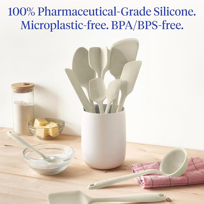 GIR: Get It Right 10-Piece Silicone Essentials Kitchen utensils set - Ladle, Spatula, Flip, Spoon & Spoonula - Non toxic cooking utensils for Nonstick Cookware, Cooking and Baking - Cream