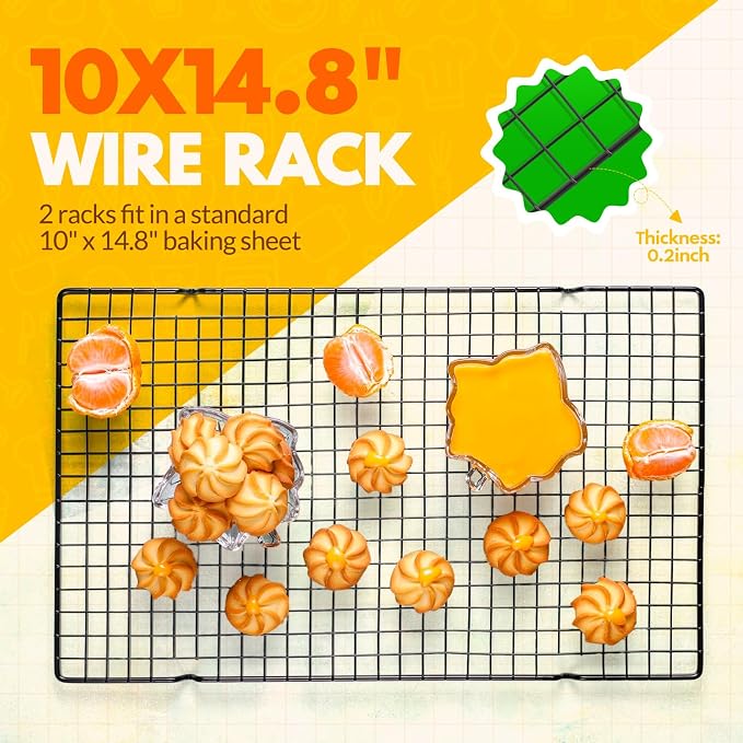 2 PCS Cooling Racks for Cooking and Baking, 14.8x10 Inches Stainless Steel Cooling Rack, Sheet Pan with Wire Rack for Baking Sheet, Bacon Rack Oven Safe Fits Jelly Roll Sheet Pan