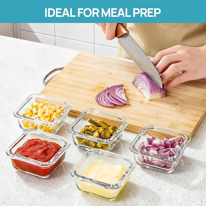 Vtopmart 5Pack 5oz Small Glass Storage Containers Set With Lids, Grey | Glass Meal Prep Food and Sauce Container Sets with Snap Airtight Lid for Microwave, Oven, Freezer and Dishwasher, BPA Free
