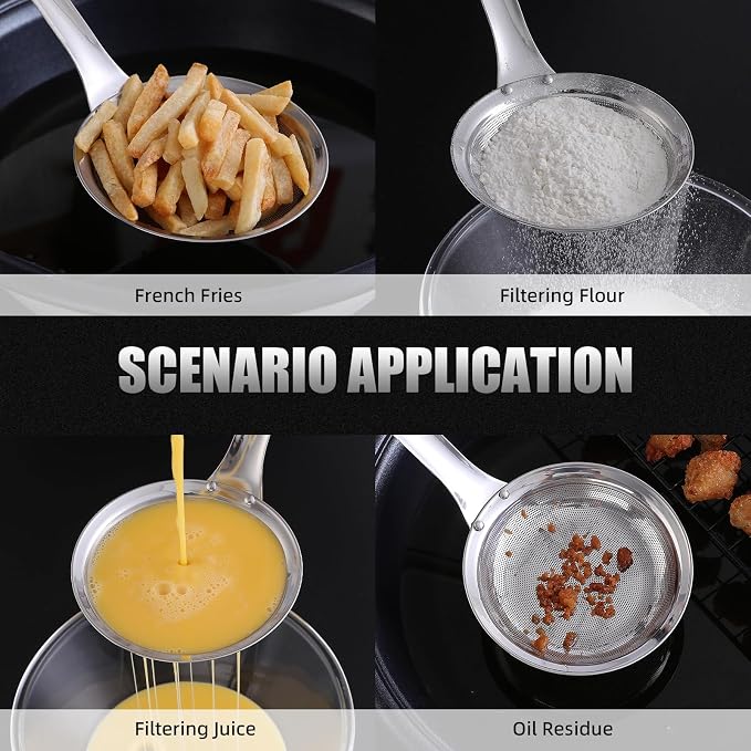 Multi-Functional Hot Pot Fat Skimmer Spoons For Cooking - Stainless Steel Fine Mesh Strainer Spoon, Slotted Spoons For Cooking, Fat Separator, Ladle Cooking Strainer Spoon (DIA 4.33")