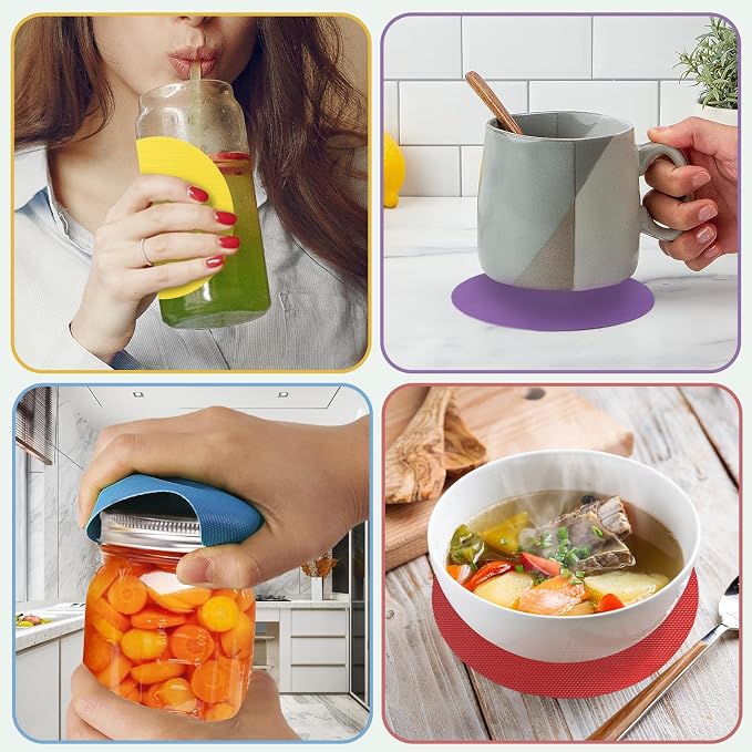 Imeepa 6PCS Rubber Jar Opener Gripper Pads for Seniors (6 Colors) | Non-Slip Rubber Grips Open Tight Jars Easily. Ideal for Arthritis, Weak Hands. 6-Piece Set, Versatile For Bottles & Cans