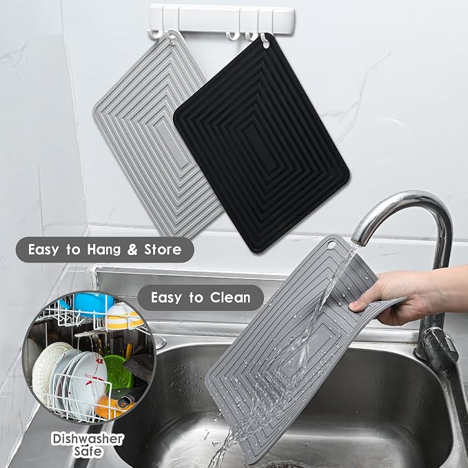 Silicone Trivets for Hot Dishes, Pots and Pans, Versatile Hot Pads for Kitchen, Heat Resistant Mats for Countertops, Multi-Purpose Trivet Mat, Silicone Pot Holders Mats Set 2 Navy Blue