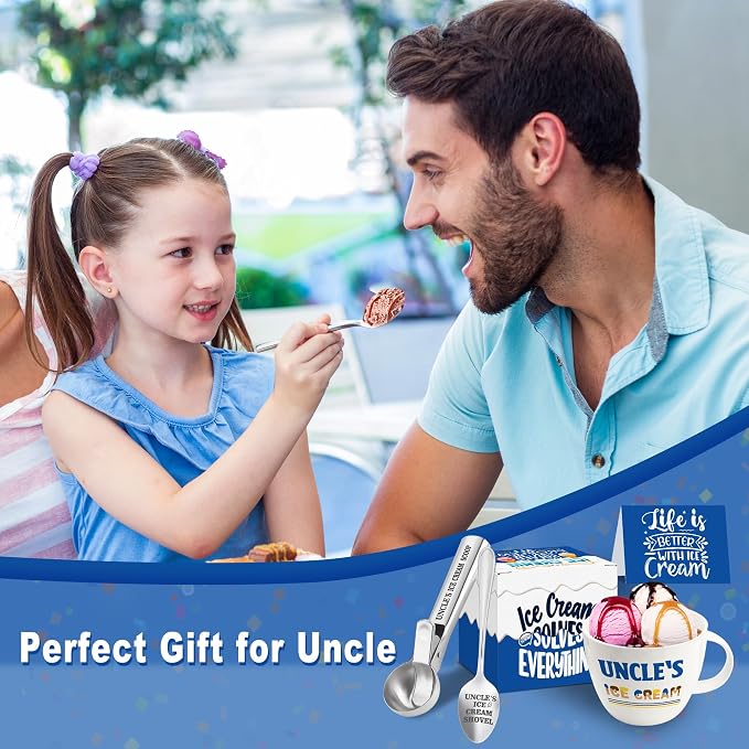 Uncle Gifts, Gifts for Uncle Fathers Day from Niece Nephew, Uncle's Ice Cream Bowl Scoop Shovel Spoon Set, Uncle’s Ice Cream Gift, Christmas Birthday Father's Day Present for Him Man