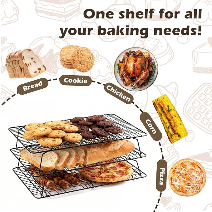 Pleafind 3 PCS Stackable Cooling Rack -16 x 10 Inch Wire Rack, Heavy Duty Stainless Steel Baking Racks, Cooling Racks for Cooking and Baking Cookie Pizza Cake, Oven and Dishwasher Safe