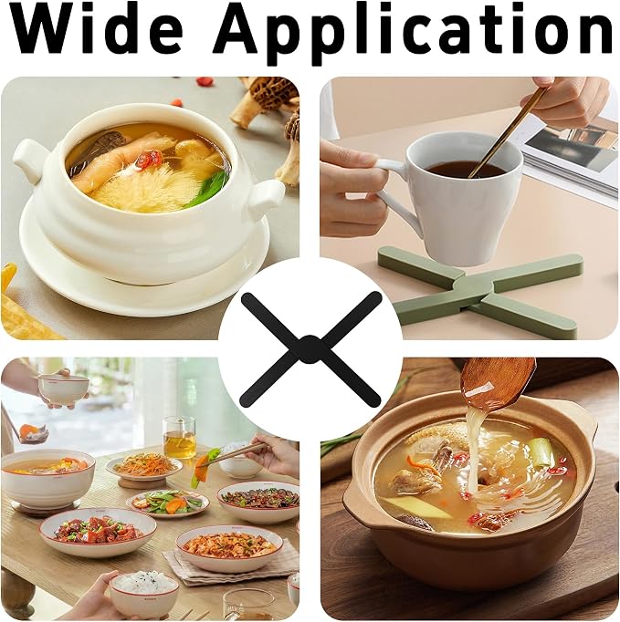 3PCS Foldable Silicone Trivet Set, Expandable Hot Pads for Kitchen, Heat Resistant Pot Holders, Non-Slip Table Protector Mat for Hot Dishes, Pots(Black)