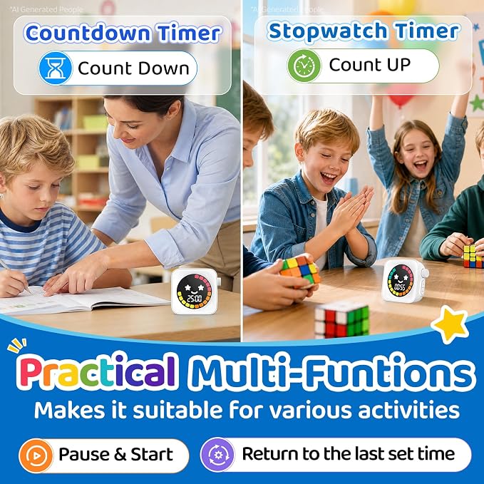 Visual Timer for Kids, 99 Minute Digital Cute Kids Visual Timer Classroom Timer for Homeschool Supplies Study Teaching Time Management Tool Countdown Productivity Timer, White, Colorful Display