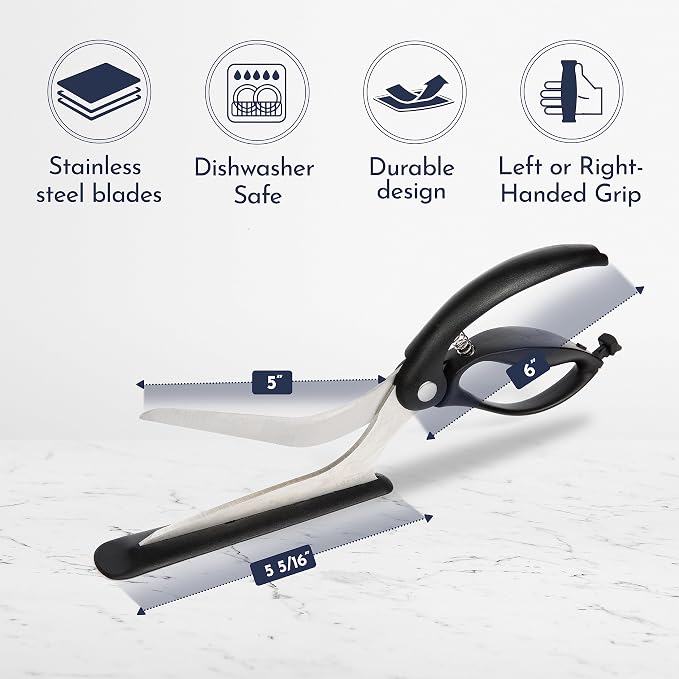 Pizza Scissors - Non-Stick Pizza Scissors with Firm Grip Base - Food Grade Stainless Steel Pizza Cutter - 5-in-1 Food Slicer & Pizza Server - Durable, Safe & Mess Free