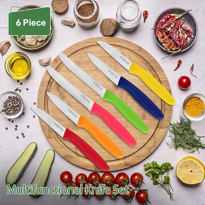 Paring Knife Set 6PCS, Ultra Sharp Kitchen Knife, Cutting & Peeling Knives, Kitchen Knives for Home Essentials, PP Plastic Handle-Multicolored