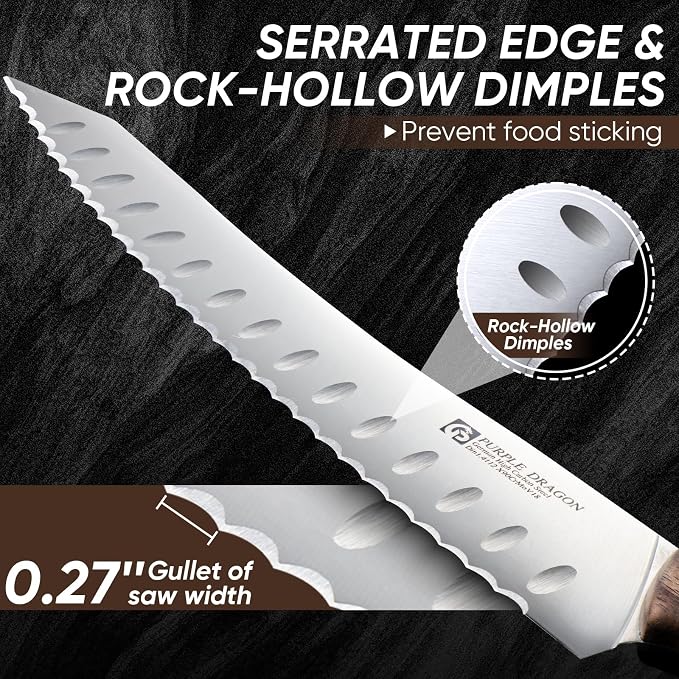 Purple Dragon Bread Knife, Serrated Knives for Homemade Bread Sourdough, German High Carbon Steel Cake Knife and Fruits Cutting, Gift Box, Anniversary Idea Christmas Gift for Men and Women