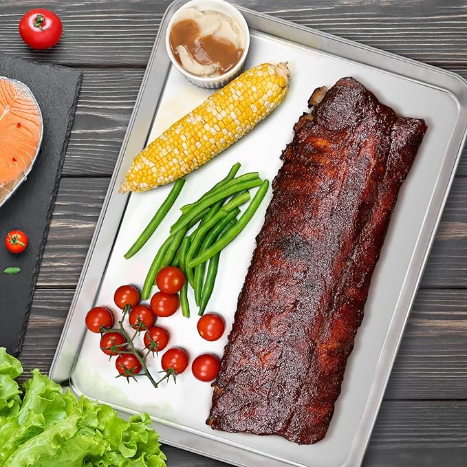 E-far Cookie Sheet with Rack Set, 18”x13” Baking Pan for Oven Roasting | Stainless Steel Half Sheet Rimmed Tray with Wire Cooling Rack, For Cooking Broiling Bacon Meat Steak, Dishwasher Safe
