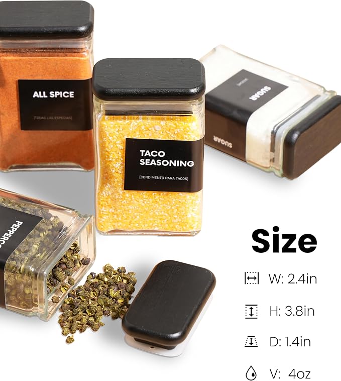 Glass Storage Jars with Bamboo Lid, glass canisters with airtight lids, Clear jars with lids for Spice, Cookie, Candy, Tea, Coffee Bean and Rice (Black, 4oz, set of 12)