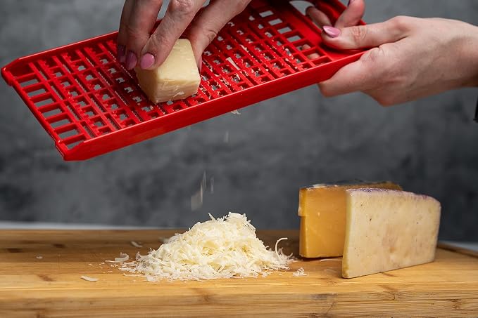 Better Houseware Grater for Kitchen - Kids Safe & Durable Small Cheese Grater with Dual Sides - Coarse Holes for Potatoes, Garlic, and Chocolate, Fine Holes for Pudding Texture - Easy to Clean, Red