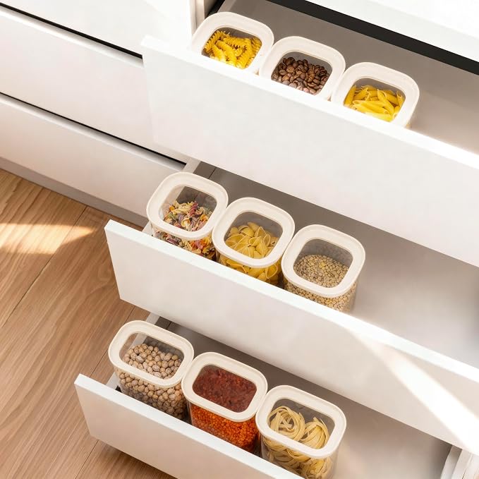 Glass Food Storage Jar with Glass Lid in Ractangle Shape, Food Canister Set with Airtight Lids, Pantry Storage Jar for Kitchen Organization. Food Storage Containers in Pack of 3, 40oz.