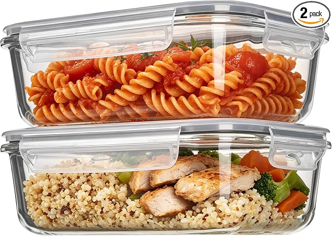 Vtopmart 2 Pack 35oz Glass Meal Prep Containers with Lids | Food Storage Containers, Airtight Reusable Lunch Container Set, Safe for Oven, Microwave, Freezer, and Dishwasher, BPA Free