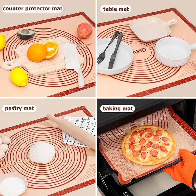 Sapid Extra Thick Silicone Pastry Mat Non-slip Baking Mat for Dough Rolling | Large With Measurements Non-stick for Pie Crust, Cookies, Kneading Mats, Countertop, Placement Mats (16" x 24", Red)