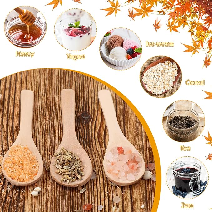 Boao 100 Pcs Small Wooden Spoons, 3.5'' L, Mini Wood Natural Tiny Spoons Wooden Little Teaspoons for Jars Sugar Creamer Honey Spices Salt Kitchen Supplies (Light Wood)