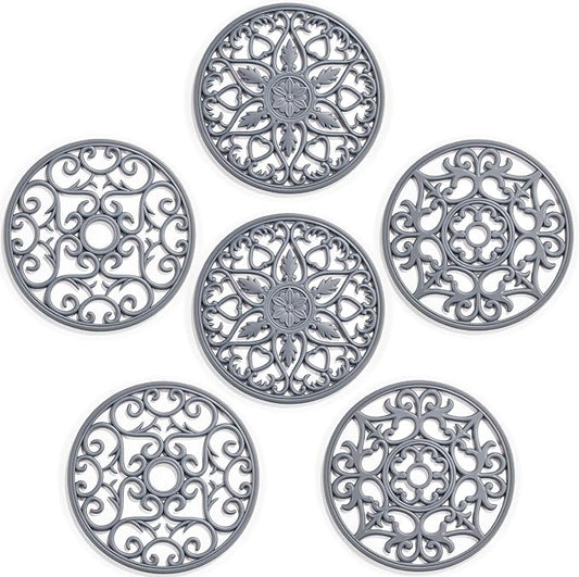 SMARTAKE 6 Set Silicone Trivet Mats for Hot Dishes, Heat Resistant Pots and Pans Holders, Non-Slip Flexible Hot Pads Coasters for Countertops Table, Modern Kitchen Decor Accessories (Grey)