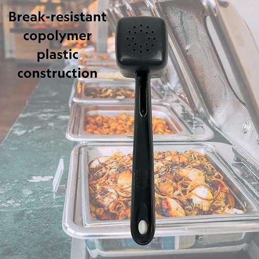 Rite-Size 6 oz. Perforated Square Server Portion Utensil, Copolymer Plastic Heat Resistant Professional Cooking Tool, Black